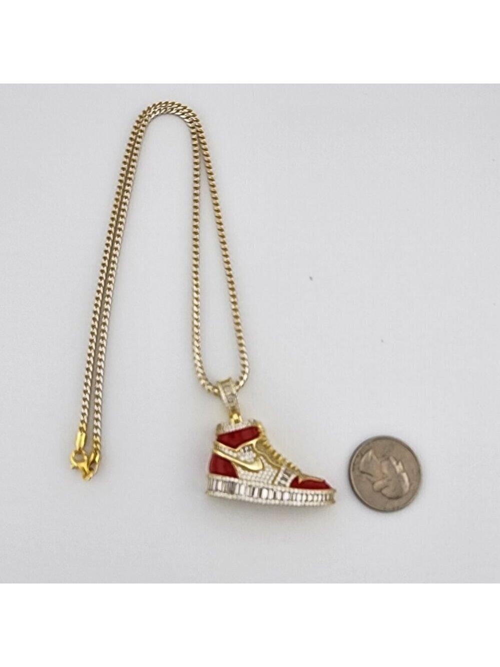 Brand New Sterling Silver 925 Red Cz Sneaker Necklace - Picture 8 of 12